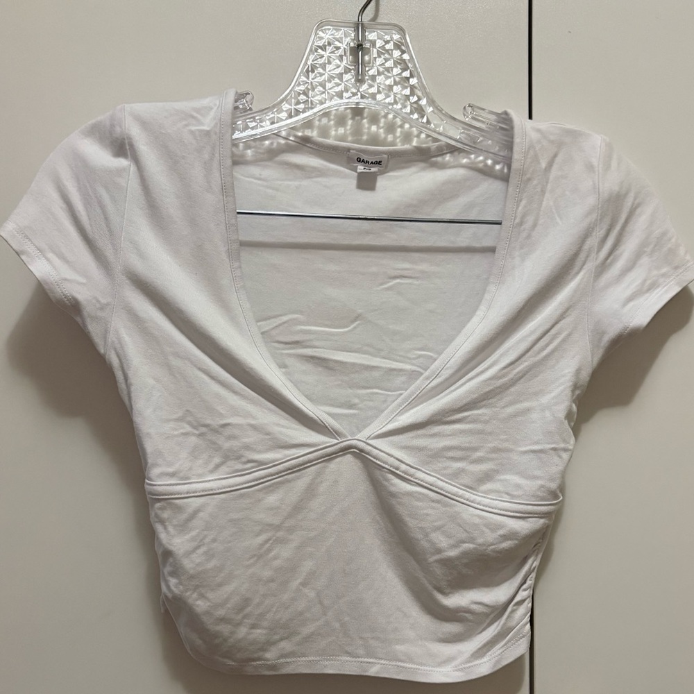 Petite small, garage, white blouse, fitted, women, teen, girl shirt